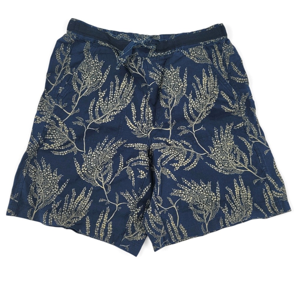 Orvis 100% Linen Shorts M Blue Botanical Coastal Resort Beach Vacation Wear‎